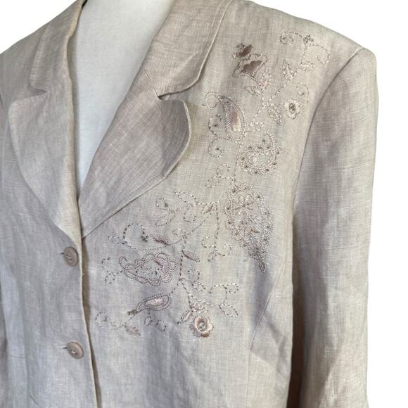 Kenar Woman 20W Linen Blazer Beige Embroidered Jacket Relaxed Oversized Comfort - Picture 2 of 13